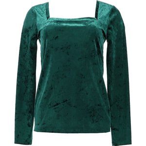 NWT SKINNYGIRL GIANA CRUSHED VELVET SQUARE NECK TOP BOTANICAL GARDEN GREEN MED.